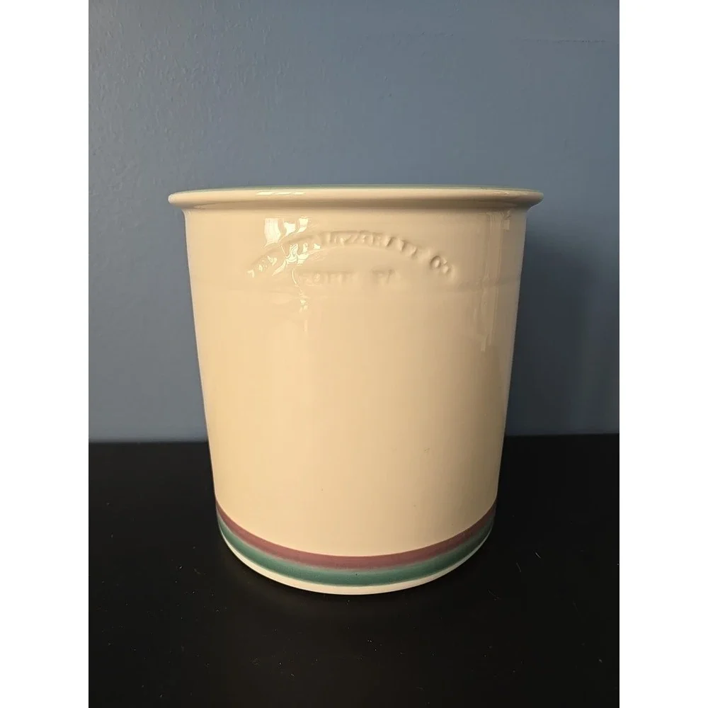 Pfaltzgraff Utensil Holder Green Brown Stripes‎ Band Excellent 6 1/4